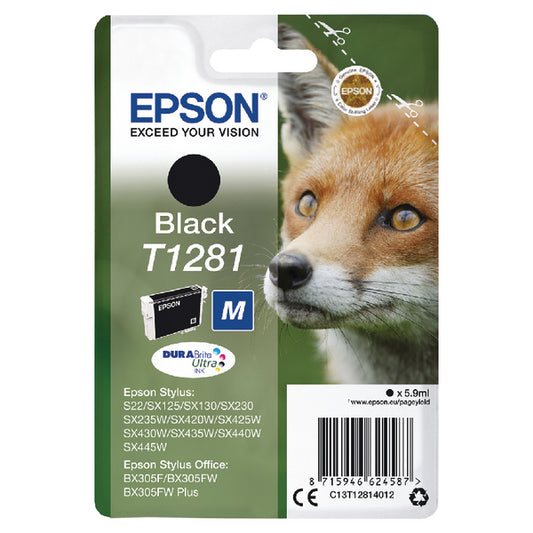 Epson T1281 Fox Black Standard Capacity Ink Cartridge 6ml - C13T12814012 - NWT FM SOLUTIONS - YOUR CATERING WHOLESALER