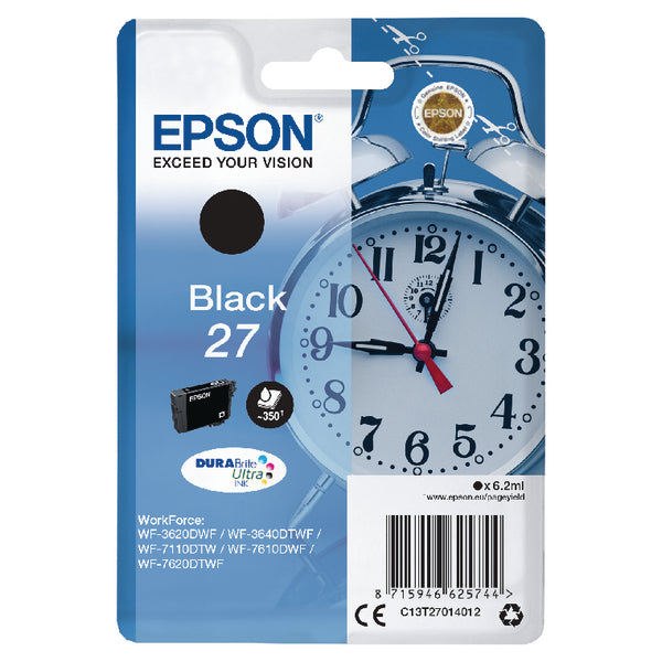 Epson 27 Alarm Clock Black Standard Capacity Ink Cartridge 6ml - C13T27014012 - NWT FM SOLUTIONS - YOUR CATERING WHOLESALER