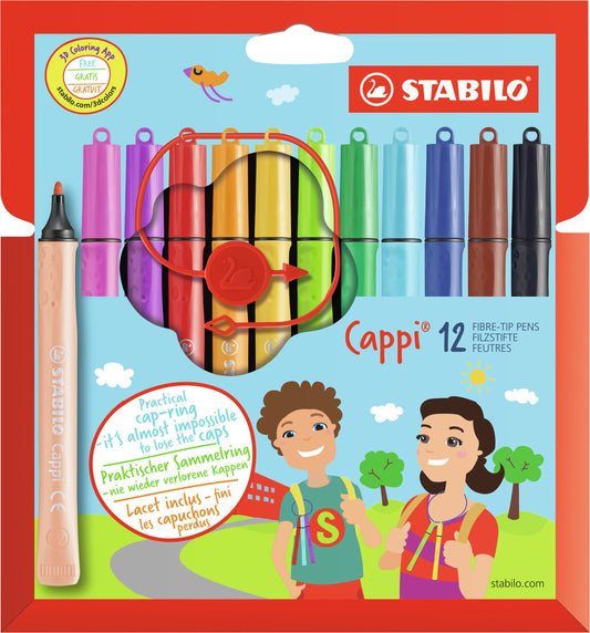 STABILO Cappi Felt Tip Pen with Cap Ring Assorted Colours (Wallet 12) - 168/12-4 - NWT FM SOLUTIONS - YOUR CATERING WHOLESALER