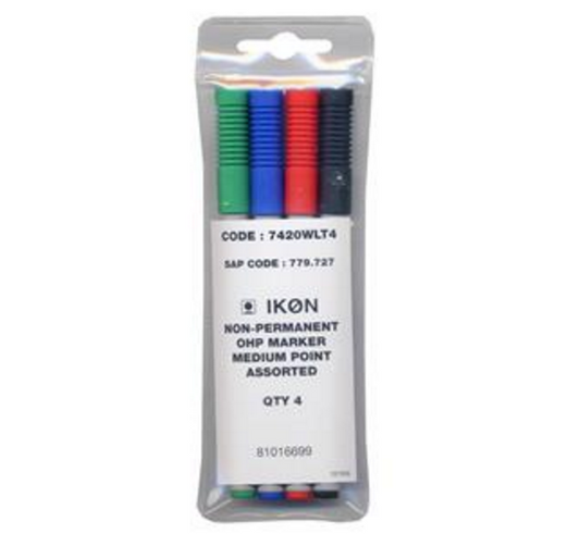 ValueX OHP Pen Non-Permanent Medium 0.7mm Line Assorted Colours (Pack 4) - 7420WLT4 - NWT FM SOLUTIONS - YOUR CATERING WHOLESALER