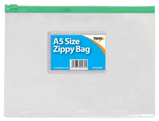 Tiger Zippy Bag Polypropylene A5 180 Micron Clear with Assorted Colour Zips - 300480 - NWT FM SOLUTIONS - YOUR CATERING WHOLESALER