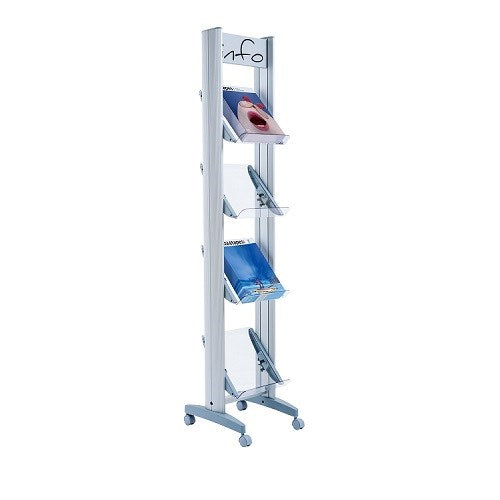 Fast Paper Corner Mobile Literature Display 4 Shelves Grey - F2432TT35 - NWT FM SOLUTIONS - YOUR CATERING WHOLESALER