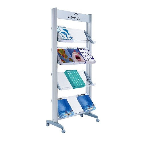 Fast Paper Wide Mobile Literature Display 4 Shelves Grey - F12A4TT35 - NWT FM SOLUTIONS - YOUR CATERING WHOLESALER