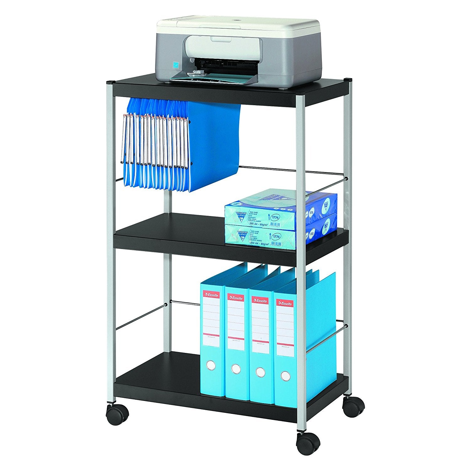Fast Paper Mobile Trolley Large 3 Shelves Black/Silver - FDP3L01 - NWT FM SOLUTIONS - YOUR CATERING WHOLESALER