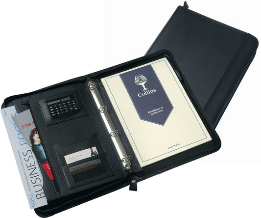 Collins A4 Conference Ring Binder with Calculator Zipped Leather Look Black 5090 - 815266 - NWT FM SOLUTIONS - YOUR CATERING WHOLESALER