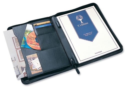 Collins A4 Conference Portfolio with Zip Leather Look Black 7018 - 815265 - NWT FM SOLUTIONS - YOUR CATERING WHOLESALER