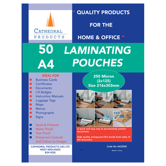 ValueX Laminating Pouch A4 2x125 Micron Gloss (Pack 50) - LPA425050 - NWT FM SOLUTIONS - YOUR CATERING WHOLESALER