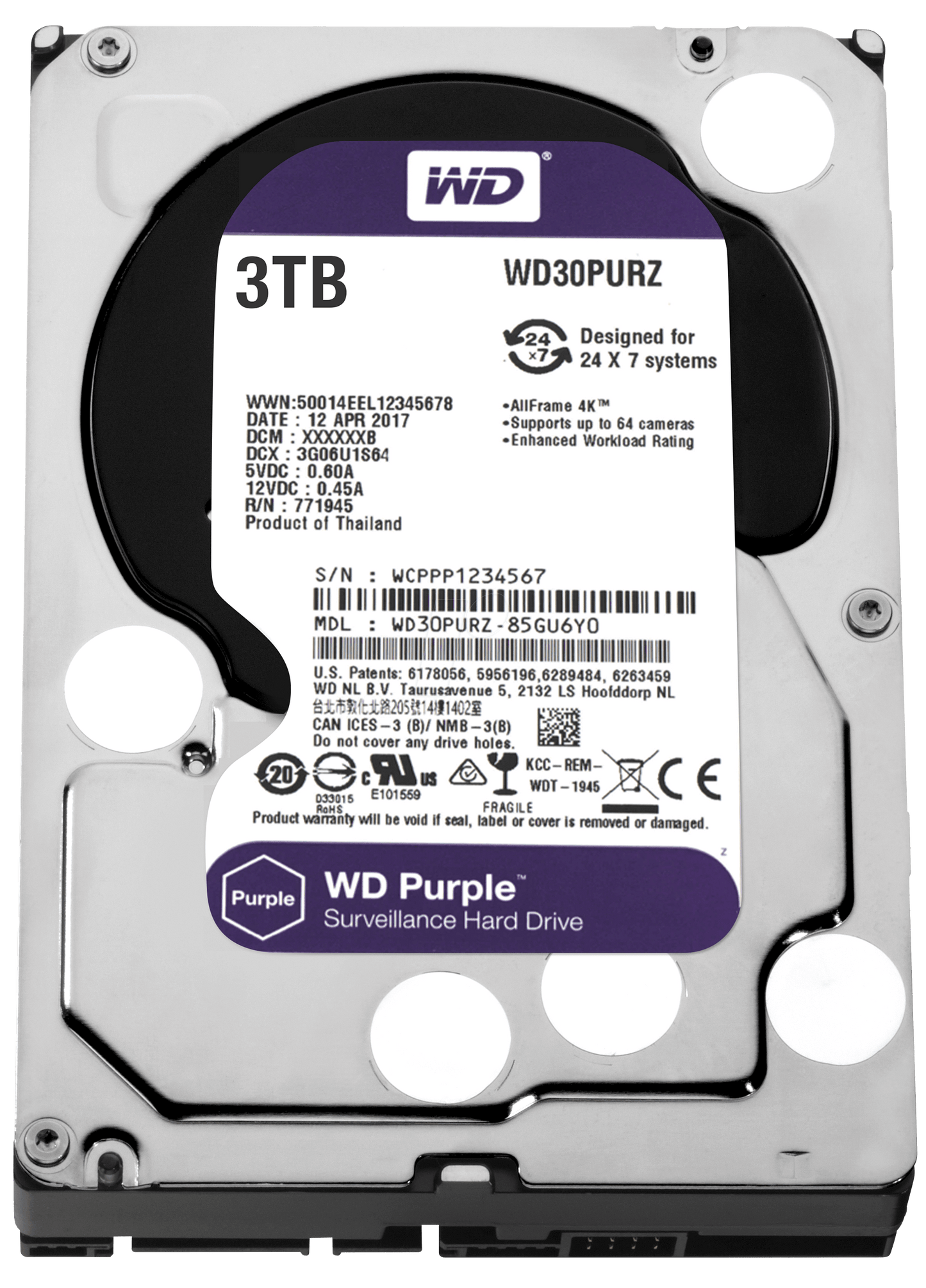 Western Digital Purple 3TB Purple SATA 3.5 Inch Internal Hard Drive