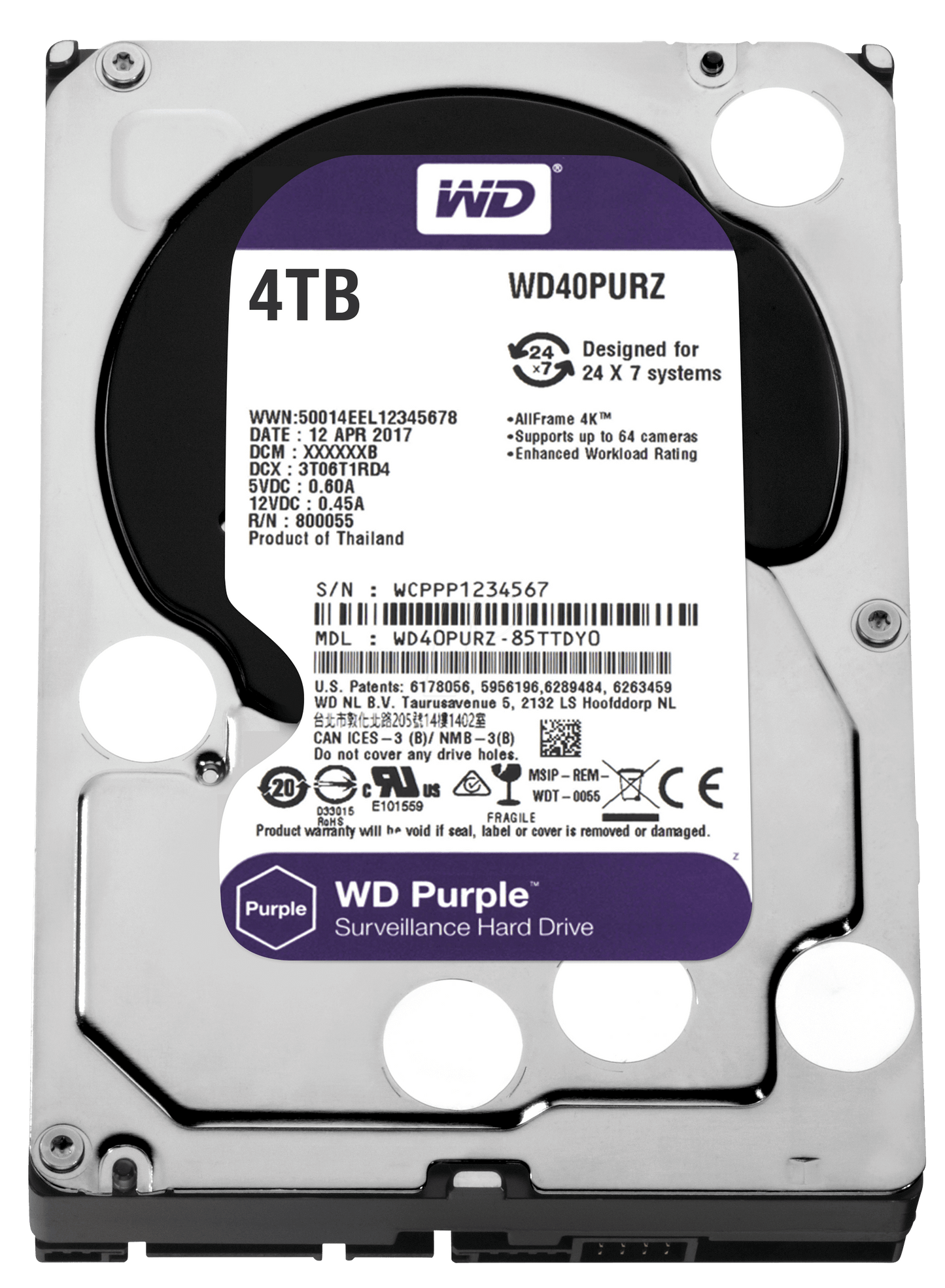 Western Digital Purple 4TB SATA 3.5 Inch 5400 RPM Internal Hard Drive