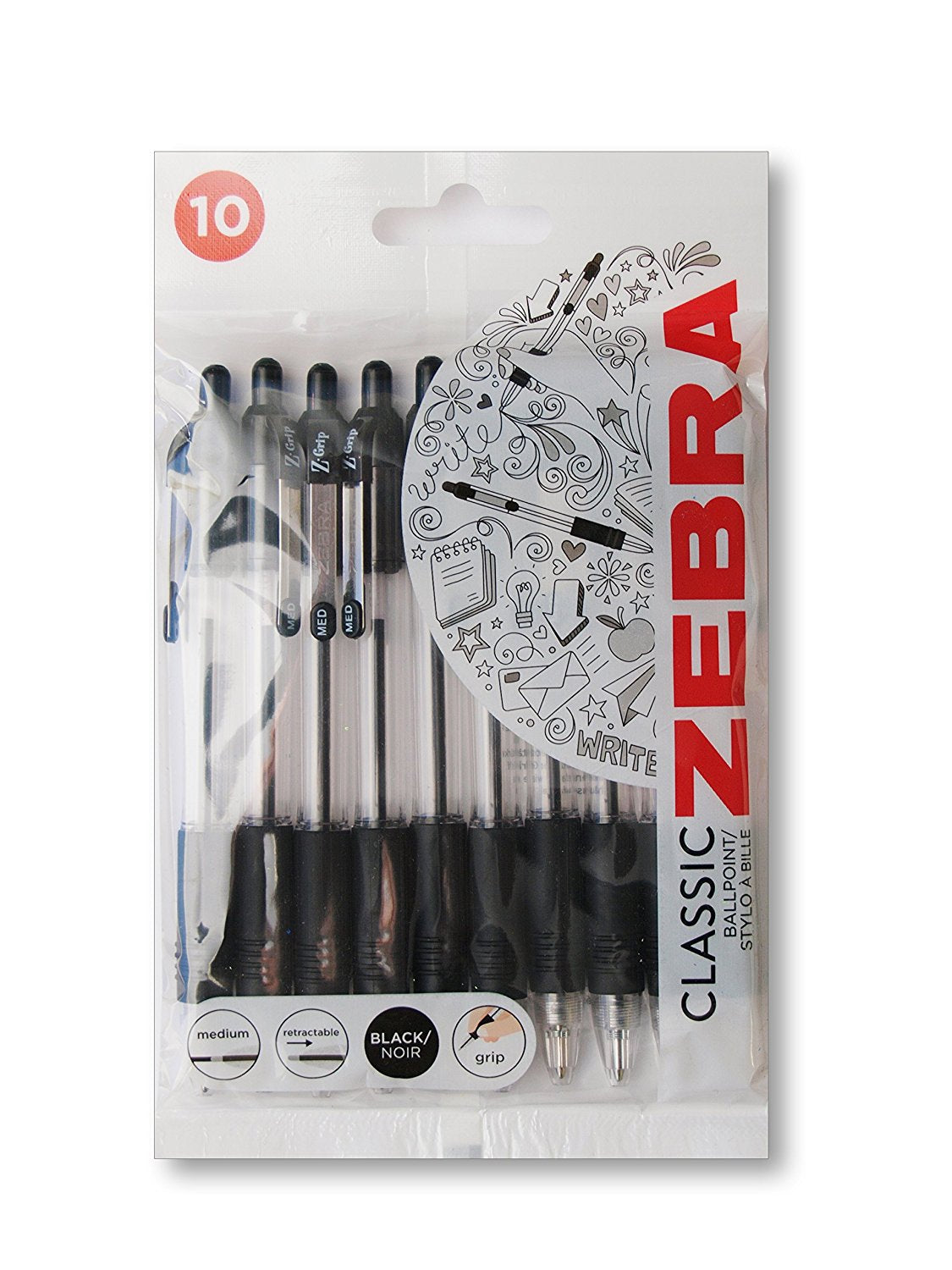 Zebra Z-Grip Retractable Ballpoint Pen 1.0mm Tip Black (Pack 10) - 1951 - NWT FM SOLUTIONS - YOUR CATERING WHOLESALER