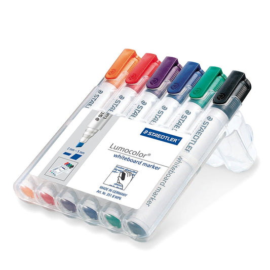 Staedtler Lumocolor Whiteboard Marker Chisel Tip 2-5mm Line Assorted Colours (Pack 6) - 351BWP6 - NWT FM SOLUTIONS - YOUR CATERING WHOLESALER