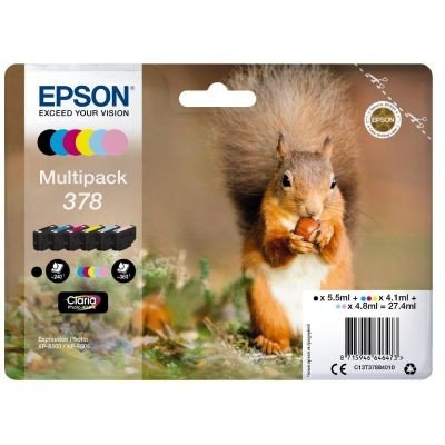 Epson 378 Squirrel Black Light Cyan Light Magenta Cyan Magenta Yellow Standard Capacity Ink 5.5ml + 2 x 4.8ml + 3 x 4.1ml (Pack 6) - C13T37884010 - NWT FM SOLUTIONS - YOUR CATERING WHOLESALER