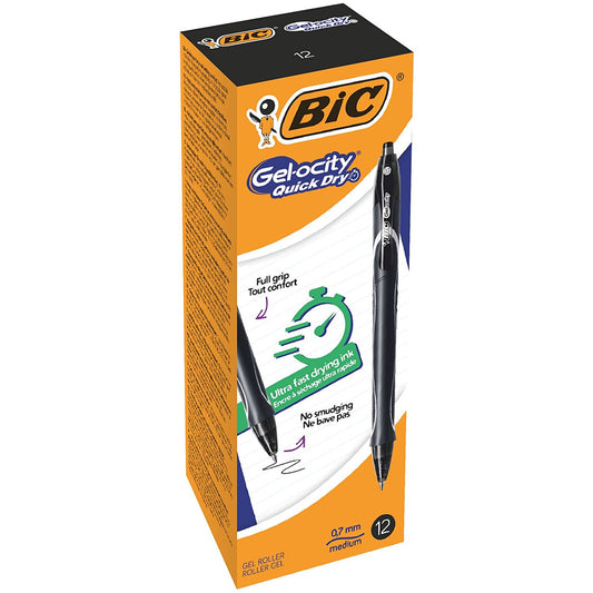 Bic Gel-ocity Quick Dry Gel Retractable Rollerball Pen 0.7mm Tip 0.3mm Line Black (Pack 12) - 949873 - NWT FM SOLUTIONS - YOUR CATERING WHOLESALER