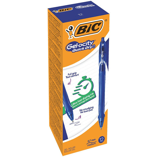 Bic Gel-ocity Quick Dry Gel Retractable Rollerball Pen 0.7mm Tip 0.3mm Line Blue (Pack 12) - 950442 - NWT FM SOLUTIONS - YOUR CATERING WHOLESALER