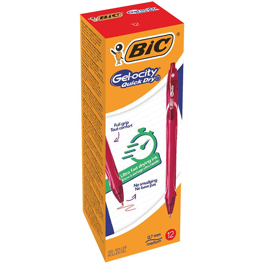 Bic Gel-ocity Quick Dry Gel Retractable Rollerball Pen 0.7mm Tip 0.3mm Line Red (Pack 12) - 949874 - NWT FM SOLUTIONS - YOUR CATERING WHOLESALER