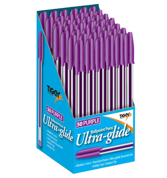 Tiger Ballpoint Pen Purple (Pack 50) - 301949 - NWT FM SOLUTIONS - YOUR CATERING WHOLESALER