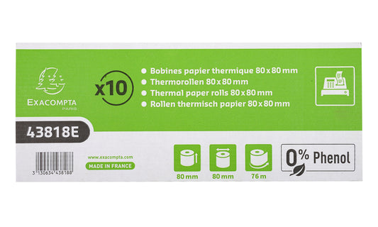 Exacompta Thermal Cash Register Roll Phenol Free 1 Ply 55gsm 80x80x12mm 76m White (Pack 10) - 43818E - NWT FM SOLUTIONS - YOUR CATERING WHOLESALER