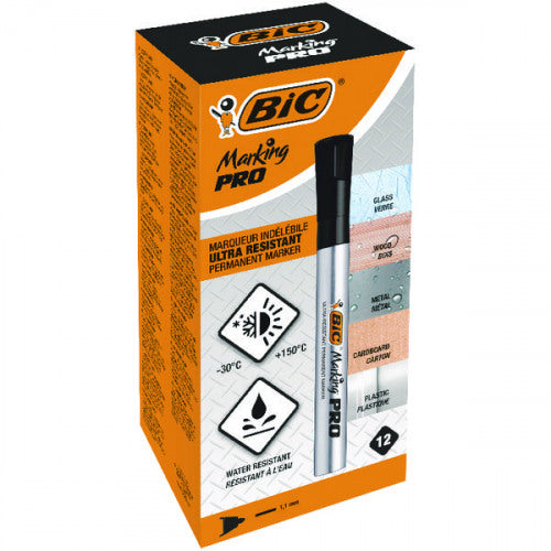 Bic Marking Pro Permanent Marker Bullet Tip 1.1mm Line Black (Pack 12) - 964800 - NWT FM SOLUTIONS - YOUR CATERING WHOLESALER