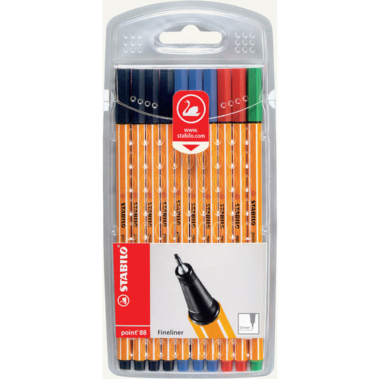 STABILO point 88 Fineliner Pen 0.4mm Line Assorted Office Colours (Wallet 10) - 87-1468 - NWT FM SOLUTIONS - YOUR CATERING WHOLESALER