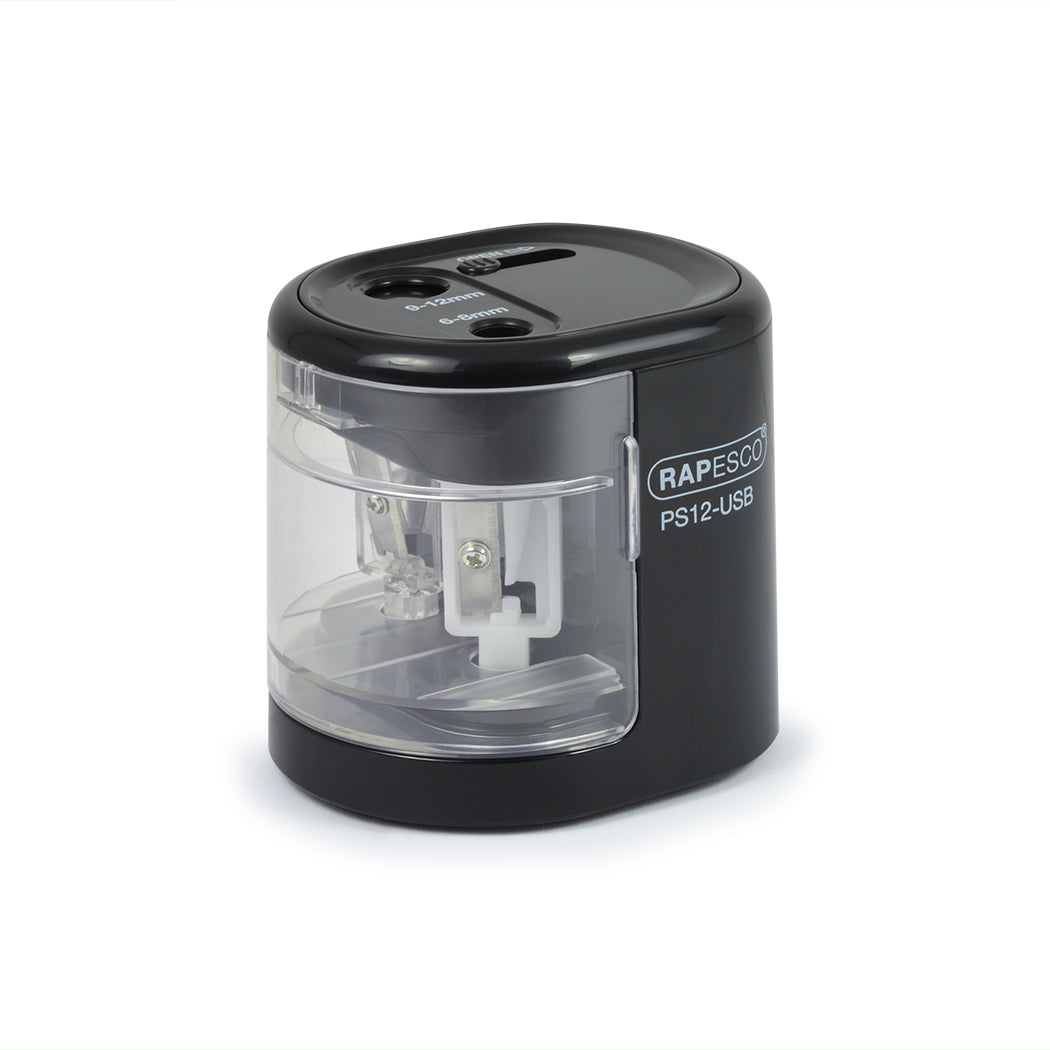 Rapesco PS12-USB Automatic Double Hole Pencil Sharpener USB/Battery Black - 1449 - NWT FM SOLUTIONS - YOUR CATERING WHOLESALER