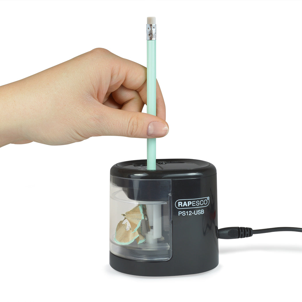 Rapesco PS12-USB Automatic Double Hole Pencil Sharpener USB/Battery Black - 1449