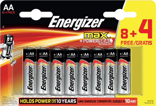 Energizer Max AA Alkaline Batteries (Pack 8 + 4 Free) - E301531600 - NWT FM SOLUTIONS - YOUR CATERING WHOLESALER