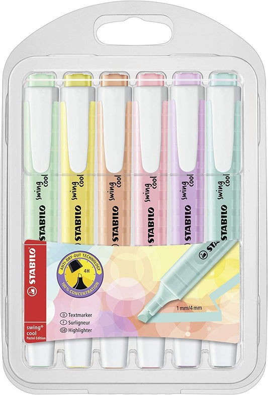 STABILO swing cool Highlighters Chisel Tip 1-4mm Line Assorted Pastel Colours (Wallet 6) - 275/6-08 - NWT FM SOLUTIONS - YOUR CATERING WHOLESALER