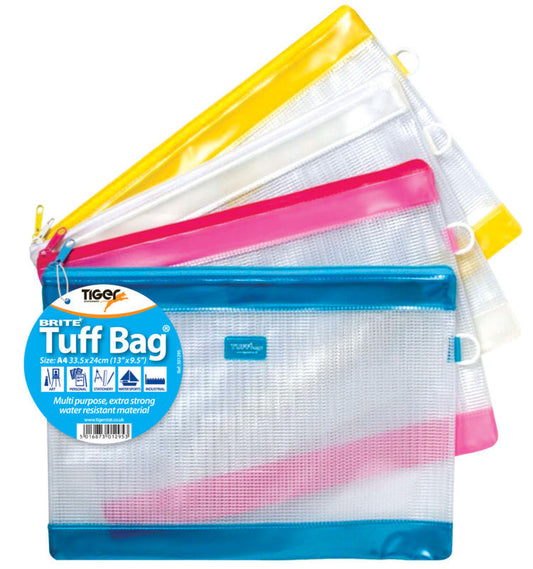 Tiger Brite Tuff Bag Polypropylene A4 330 Micron Assorted Colours - 301295 - NWT FM SOLUTIONS - YOUR CATERING WHOLESALER