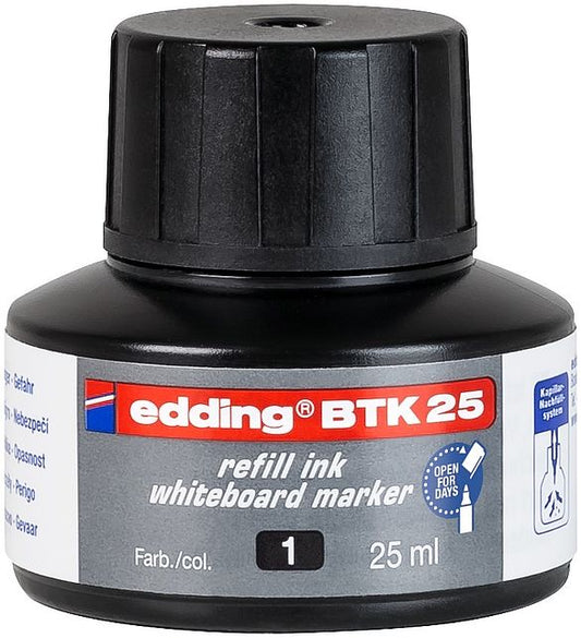 edding BTK 25 Bottled Refill Ink for Whiteboard Markers 25ml Black - 4-BTK25001 - NWT FM SOLUTIONS - YOUR CATERING WHOLESALER