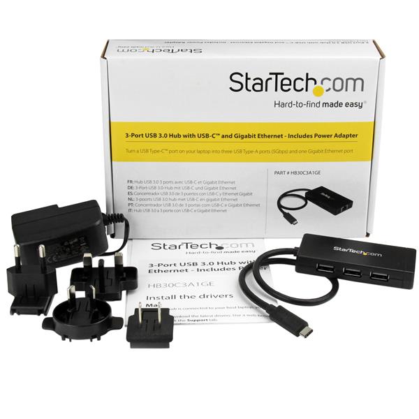 StarTech.com 3 Port USB 3.0 Hub with Gigabit Ethernet