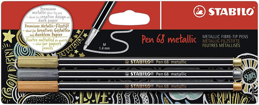 STABILO Pen 68 Metallic Fibre Tip Pen 1.4mm Line Gold/Silver/Copper (Pack 3) - B-53046-10 - NWT FM SOLUTIONS - YOUR CATERING WHOLESALER