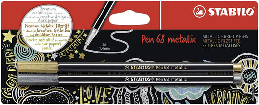 STABILO Pen 68 Metallic Fibre Tip Pen 1.4mm Line Metallic Gold/Silver (Pack 2) - B-53044-10 - NWT FM SOLUTIONS - YOUR CATERING WHOLESALER