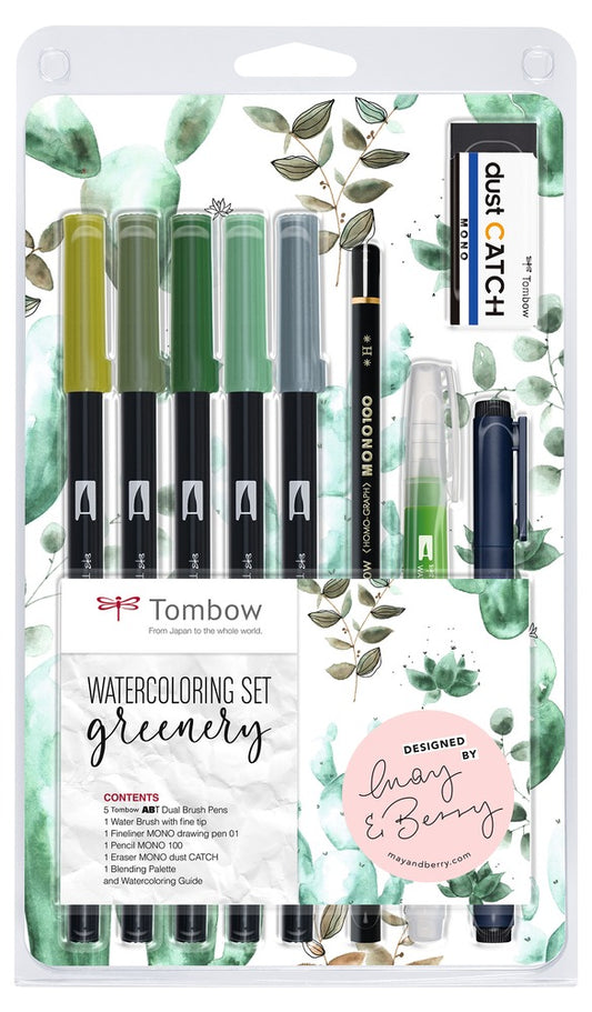 Tombow Greenery Themed Watercolouring Set with 10 Items - WCS-GR - NWT FM SOLUTIONS - YOUR CATERING WHOLESALER