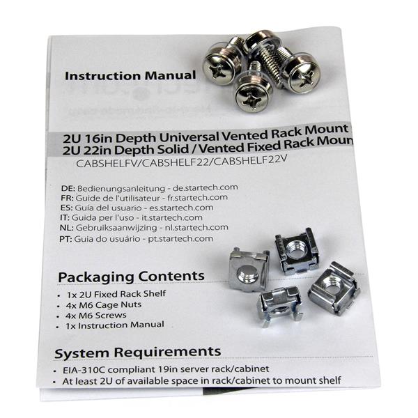 StarTech.com 2U 22in Vented Rack Mount Shelf 22kg