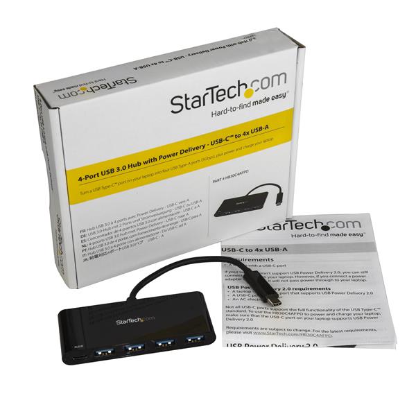 StarTech.com 4 Port USB C Hub with PD C to A USB 3.0