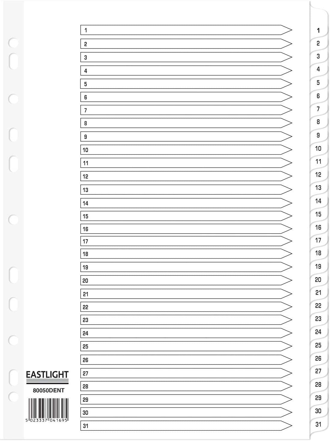 ValueX Index 1-31 A4 Card White 150gsm with White Mylar Tabs - 80050DENT - NWT FM SOLUTIONS - YOUR CATERING WHOLESALER
