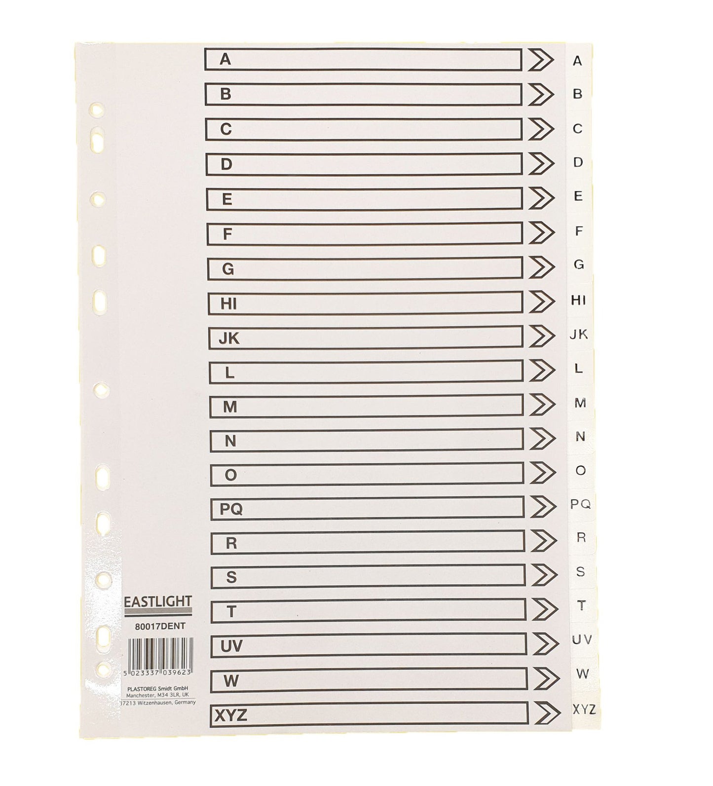 ValueX Index A-Z A4 120 Micron Polypropylene White - 80017DENT - NWT FM SOLUTIONS - YOUR CATERING WHOLESALER