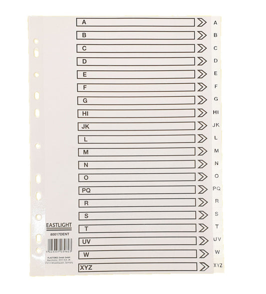 ValueX Index A-Z A4 120 Micron Polypropylene White - 80017DENT - NWT FM SOLUTIONS - YOUR CATERING WHOLESALER