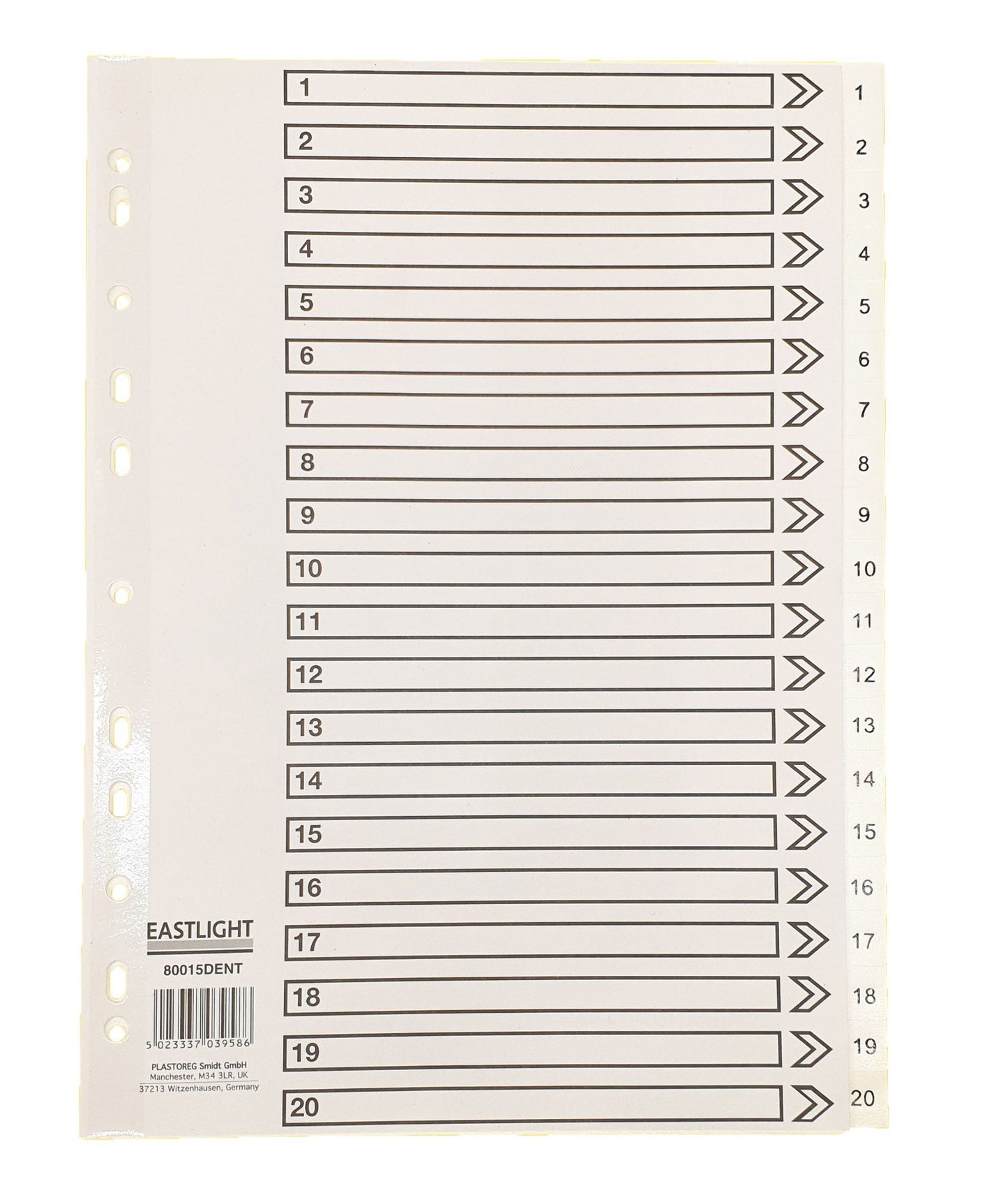 ValueX Index 1-20 A4 120 Micron Polypropylene White - 80015DENT - NWT FM SOLUTIONS - YOUR CATERING WHOLESALER