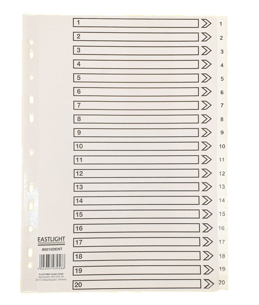 ValueX Index 1-20 A4 120 Micron Polypropylene White - 80015DENT - NWT FM SOLUTIONS - YOUR CATERING WHOLESALER