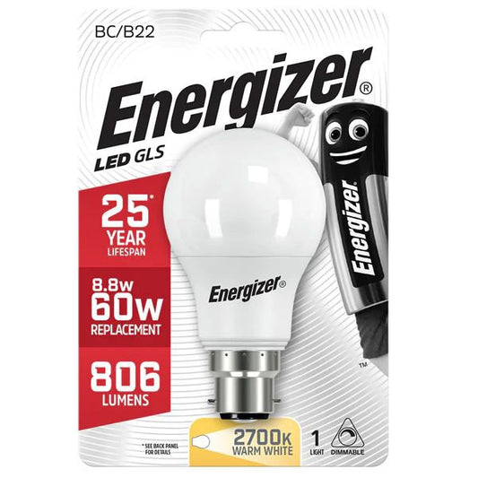 Energizer BC/B22 LED GLS 8.8/60W 2700k (Warm White) - NWT FM SOLUTIONS - YOUR CATERING WHOLESALER