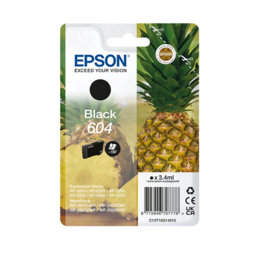 Epson Pineapple 604 Black Standard Capacity Ink Cartridge 3.4ml - C13T10G14010 - NWT FM SOLUTIONS - YOUR CATERING WHOLESALER