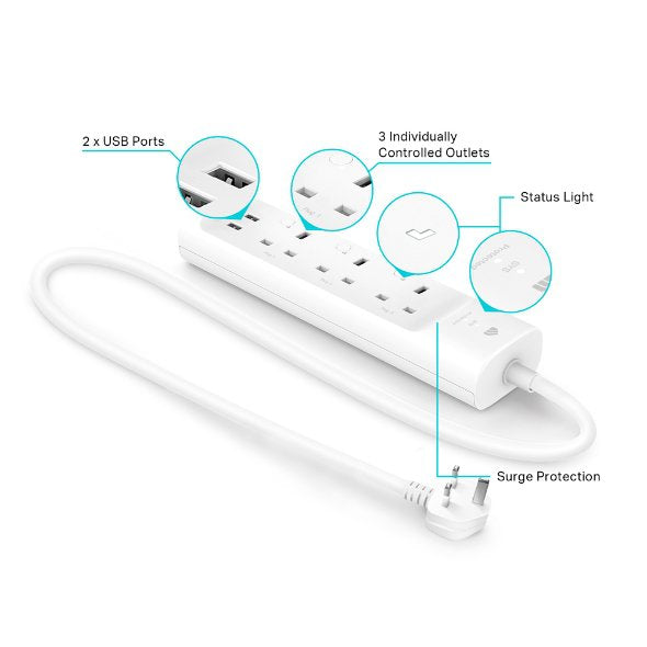 TP Link 3 Outlet Smart WiFi Power Strip with 2 USB Ports