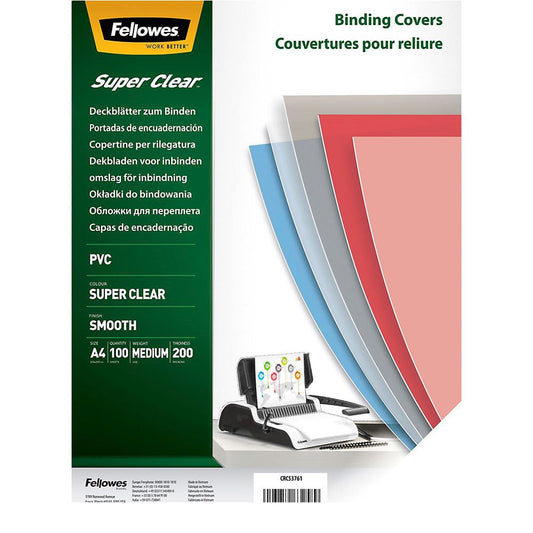 Fellowes Clear PET Binding Cover 200 micron A4 (Pack 100) 5384701 - NWT FM SOLUTIONS - YOUR CATERING WHOLESALER
