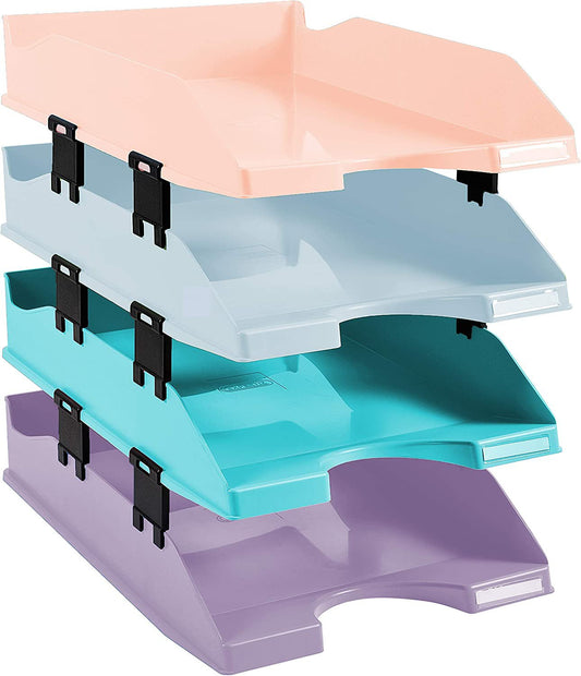 Exacompta Letter Trays Combo Midi Aquarel Glossy Pastel (Pack 4) 113296SETD - NWT FM SOLUTIONS - YOUR CATERING WHOLESALER