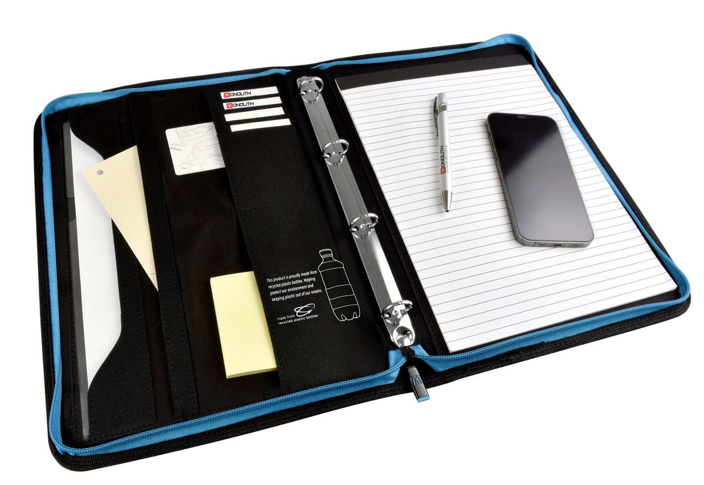 Monolith Blueline Zipped with Ringbinder Meeting and Conference Folder A4 Black 3352