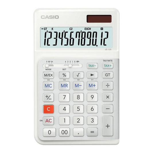 Casio JE-12E-WE 12 Digit Compact Ergonomic Desk Calculator JE-12E-WE-WA-EP - NWT FM SOLUTIONS - YOUR CATERING WHOLESALER