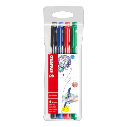 STABILO pointMax Nylon Tip Writing pen 0.4mm Line Black/Blue/Red/Green (Pack 4) 488/4 - NWT FM SOLUTIONS - YOUR CATERING WHOLESALER