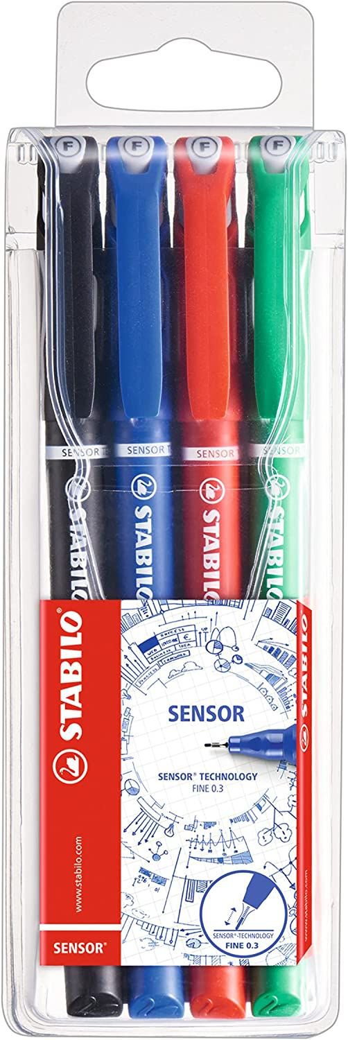 STABILO SENSOR Fineliner Pen 0.3mm Line Black/Blue/Red/Green (Wallet 4) 189/4 - NWT FM SOLUTIONS - YOUR CATERING WHOLESALER
