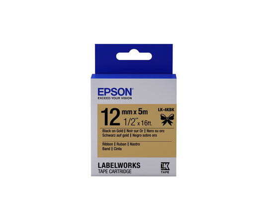 Epson LK-4KBK Black on Gold Satin Ribbon Label Cartridge 12mm x 5m - C53S654001 - NWT FM SOLUTIONS - YOUR CATERING WHOLESALER